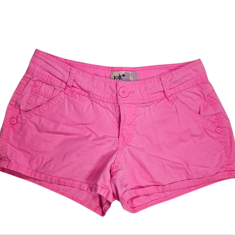 Jolt Mid Rise Pink Shorts, Open Button, Zipper Closure,  2 1/2" Inseam, size 7,